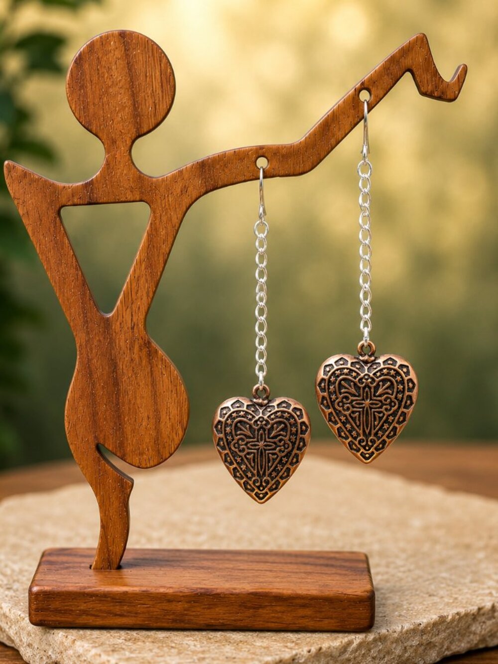 Antique Copper Filigree Heart Drop Earrings - Picture 3 of 6